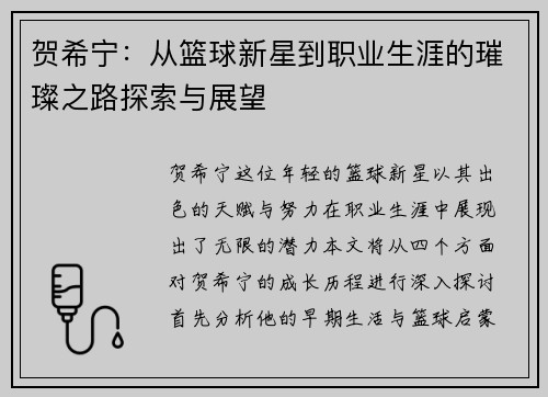 贺希宁：从篮球新星到职业生涯的璀璨之路探索与展望